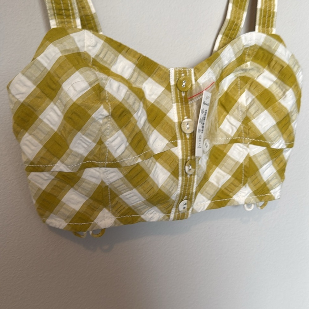 Madewell Checkard Croptop Yellow/White Buttons Sz00 NWT Preppy Classic Statement - Picture 4 of 7